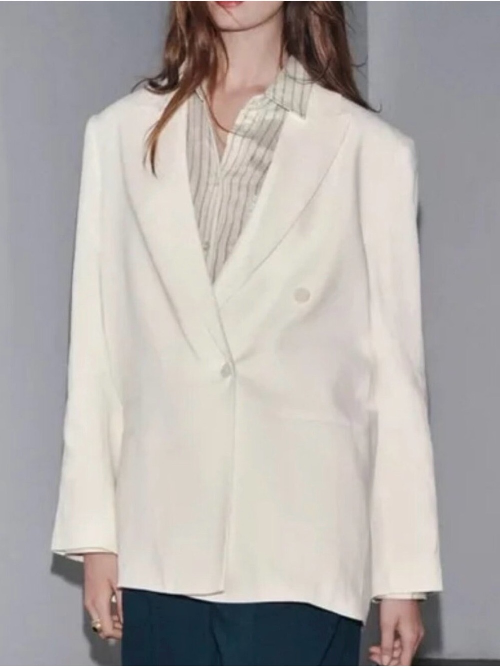 Zara Cream Double-Breasted Blazer Jacket